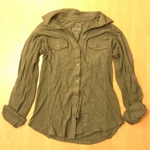 Olive Button Down Cotton Blouse